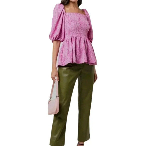 STINE Goya Aida Irene snakeskin pink top puffer sleeves fancy top blouse XXS - Picture 1 of 9